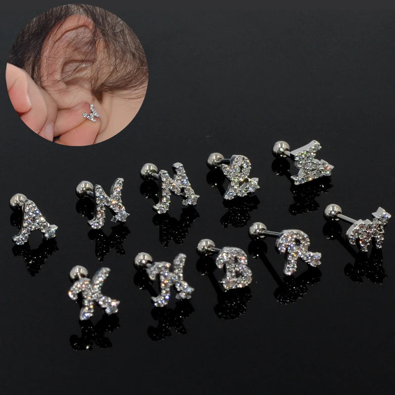 Letter of the Alphabet Zircon Stud Earrings - Surgical Steel, Fashion Jewelry for Women
