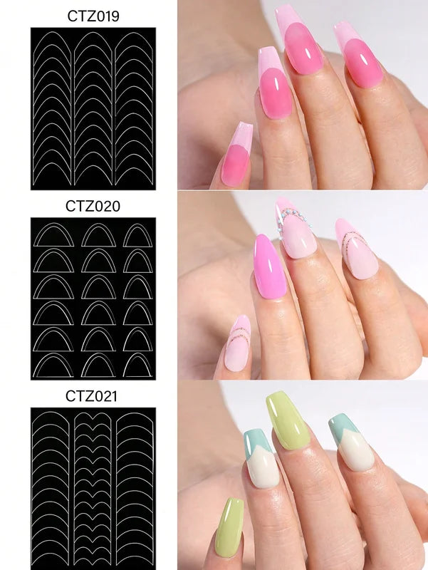 French Manicure Nail Art Stickers V-Shaped Strip Guides Self-Adhesive Tips