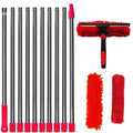 Extended Window Cleaning Kit with 2-in-1 Squeegee and Duster, 180° Swivel, Multiple Lengths
