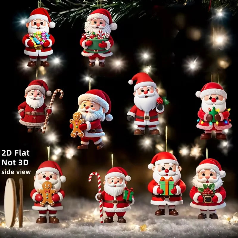 10-Piece Wooden Santa Claus and Gingerbread Man Holiday Decorations Set