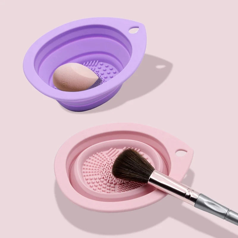 Foldable Silicone Makeup Brush Cleaner Bowl - Portable Brush & Sponge Wash Basin
