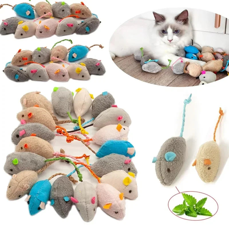 Interactive Catnip Mouse Toys Pack - Soft Plush Feline Playthings for Indoor Cats