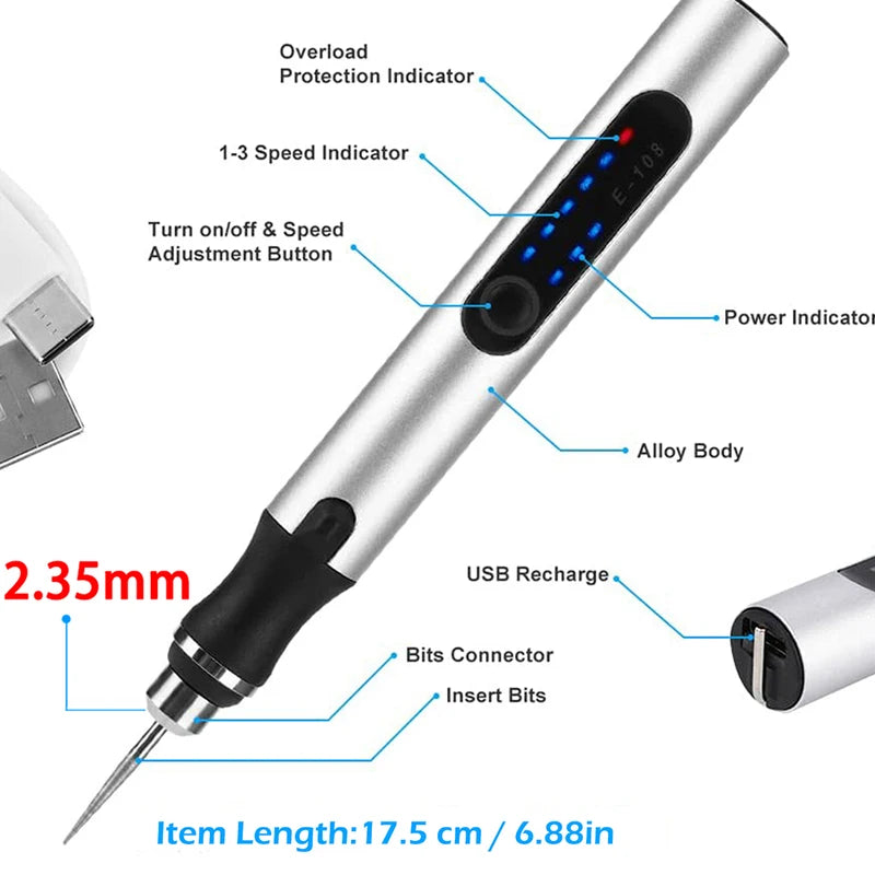 Mini Electric Engraving Pen Kit with 58/74/83 PCS Rotary Tools & USB Charging