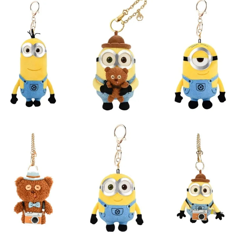 Anime Minions Plush Dolls Keychains - Cute Stuffed Animal Bag Charms for Kids