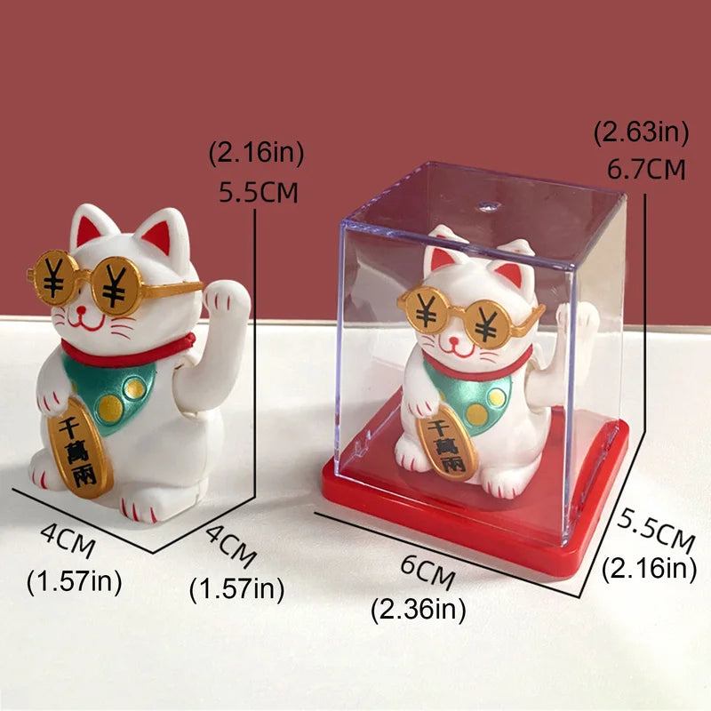 Mini Solar Lucky Cat Figurine with Acrylic Cover for Desk & Car Decor - Good Luck Gift