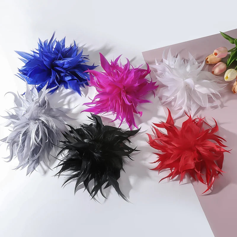 French Style Handmade Multicolor Feather Flower Brooch for Women - Luxury Lapel Pin