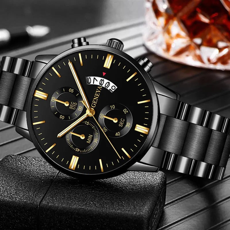 Men's Luxury Stainless Steel Quartz Watch Calendar Business Wristwatch