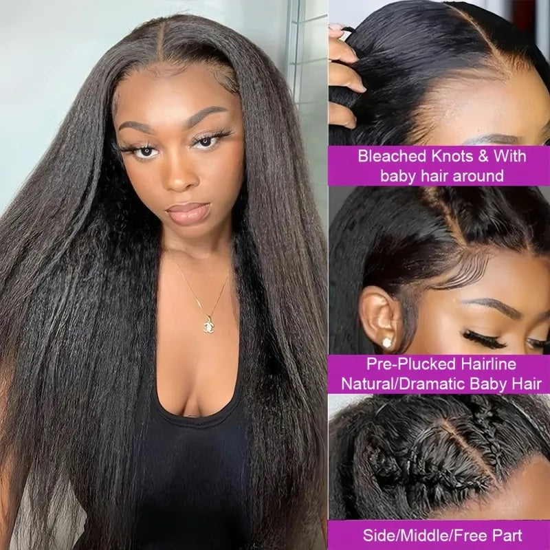 Kinky Straight Full Lace Wig with 360 HD Lace Frontal Human Hair - Black