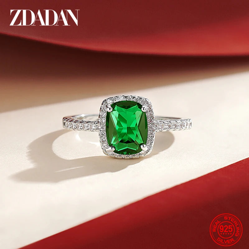 Vintage Emerald Silver Ring for Women Wedding Engagement Jewelry