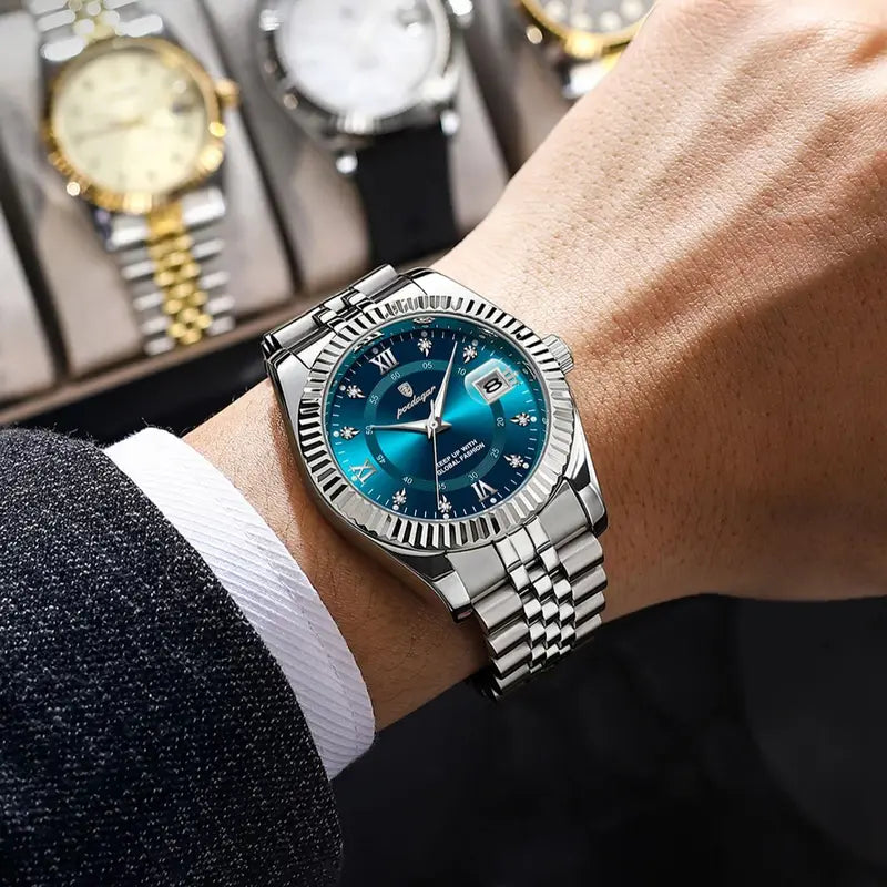 Men's Waterproof Luminous Quartz Wristwatch with Date - Stainless Steel Business & Military Style