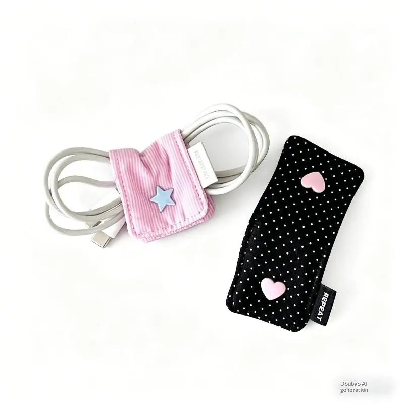 Fabric Earphone & Cable Storage Bag - Handmade Polka Dot Organizer, Portable & Dustproof