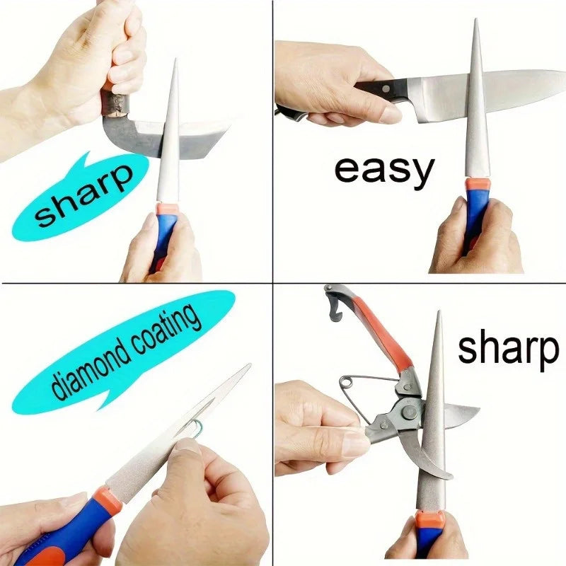 Diamond Sharpener Stone Double-Sided Flat & Curved Design Easy Grip Handle