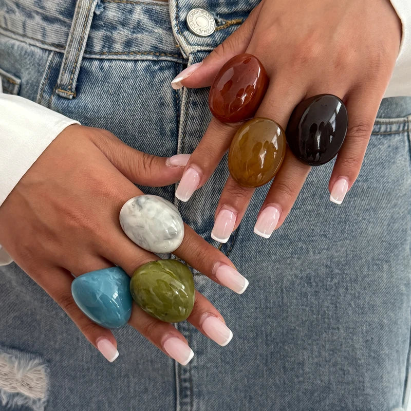 Multicolored Resin Big Finger Rings for Women - Boho Y2K Trend Jewelry
