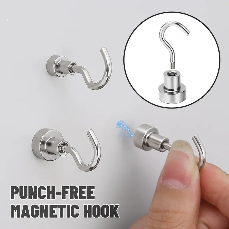 Heavy Duty Magnetic Wall Hooks Set - Strong Metal Key & Tool Hangers for Home Kitchen Bathroom