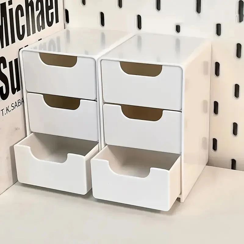 3-Tier Plastic Cosmetic Storage Box Organizer with Drawers for Jewelry & Office Supplies