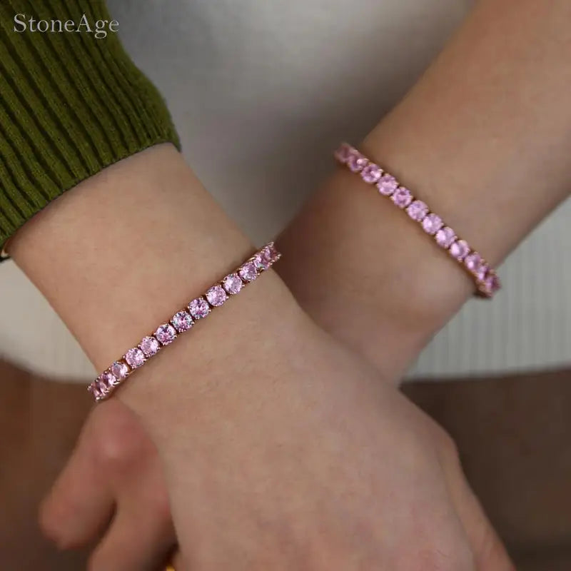 Pink Crystal Tennis Bracelets for Women - Adjustable Chain Jewelry