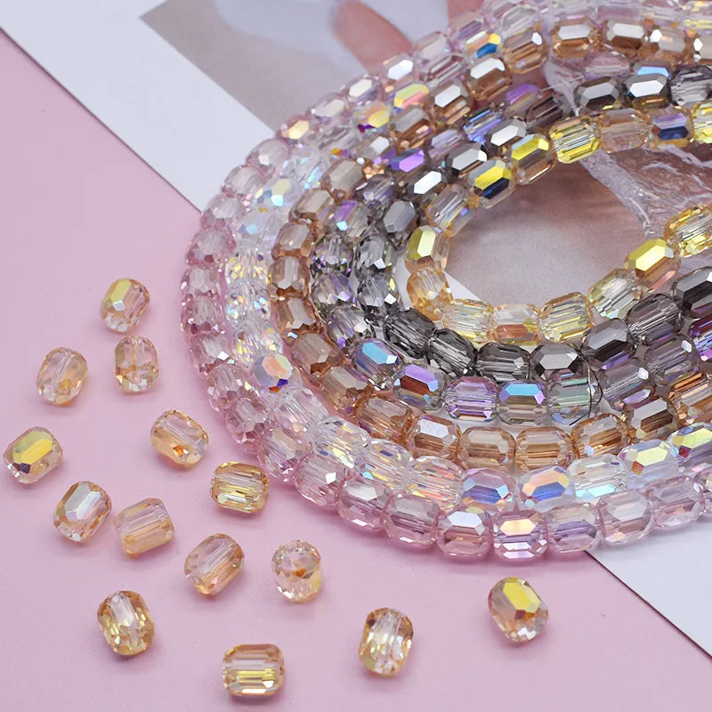 Faceted Glass Beads - Barrel Shape Cylinder Tube Spacer for Jewelry Making - 8mm, 30Pcs