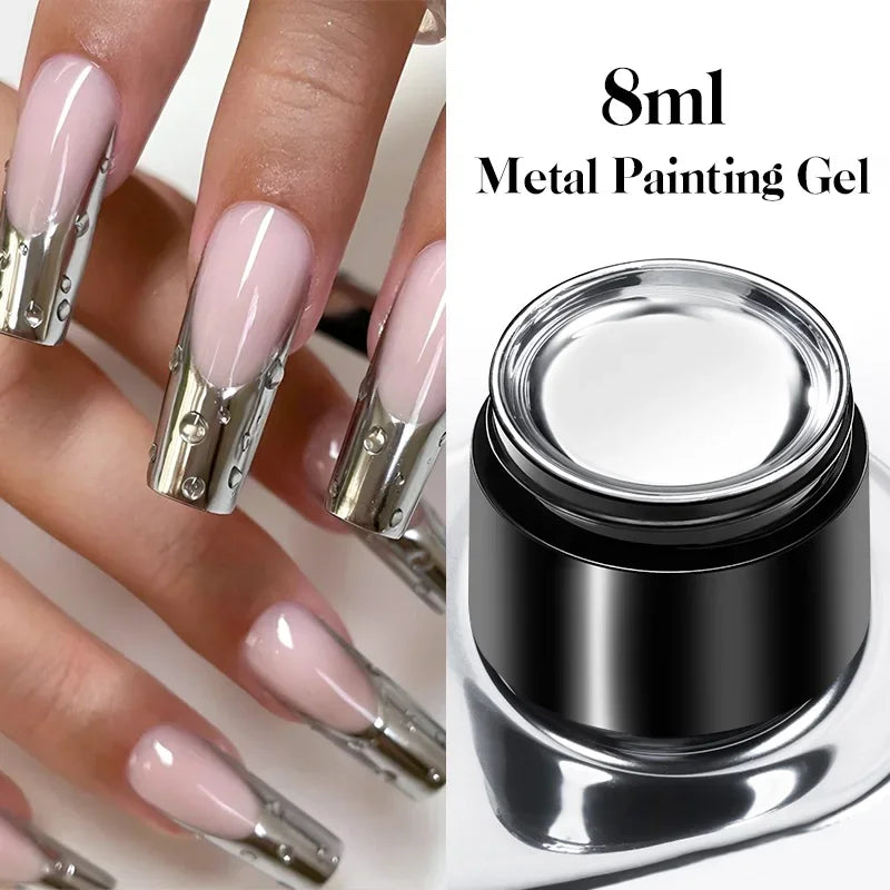 Metallic Chrome Nail Gel Polish - Silver Mirror Effect for Nail Art, 8ml