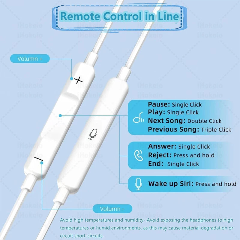 Type C Wired Earphones for iPhone, Samsung, Xiaomi, Redmi, Huawei – In-Ear Earbuds