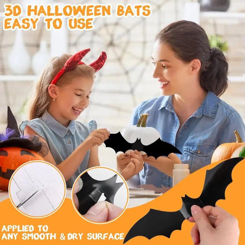 Halloween 3D Bat Wall Decor Stickers - Waterproof Spooky Bats for Home & Party