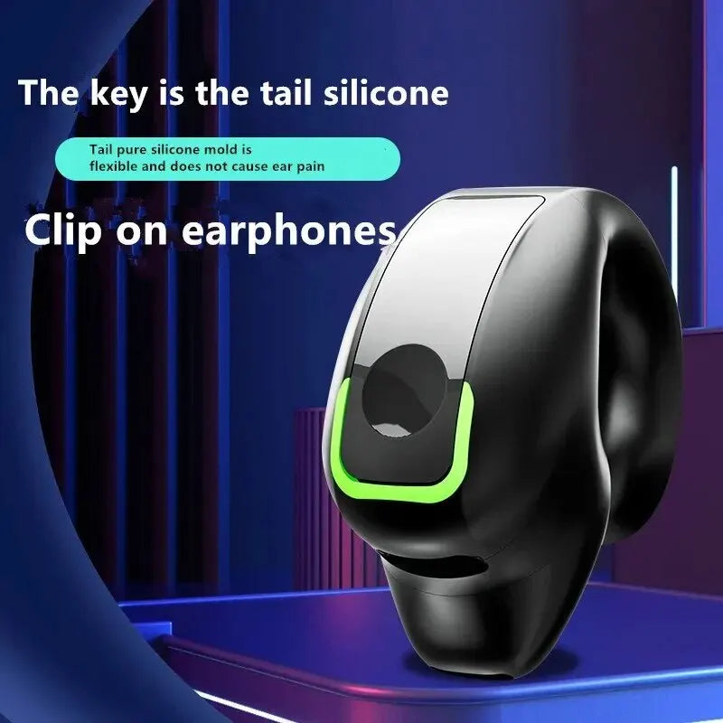 Wireless Bluetooth Earphone Clip-On Mono In-Ear Stereo Bone Conduction Business Headset