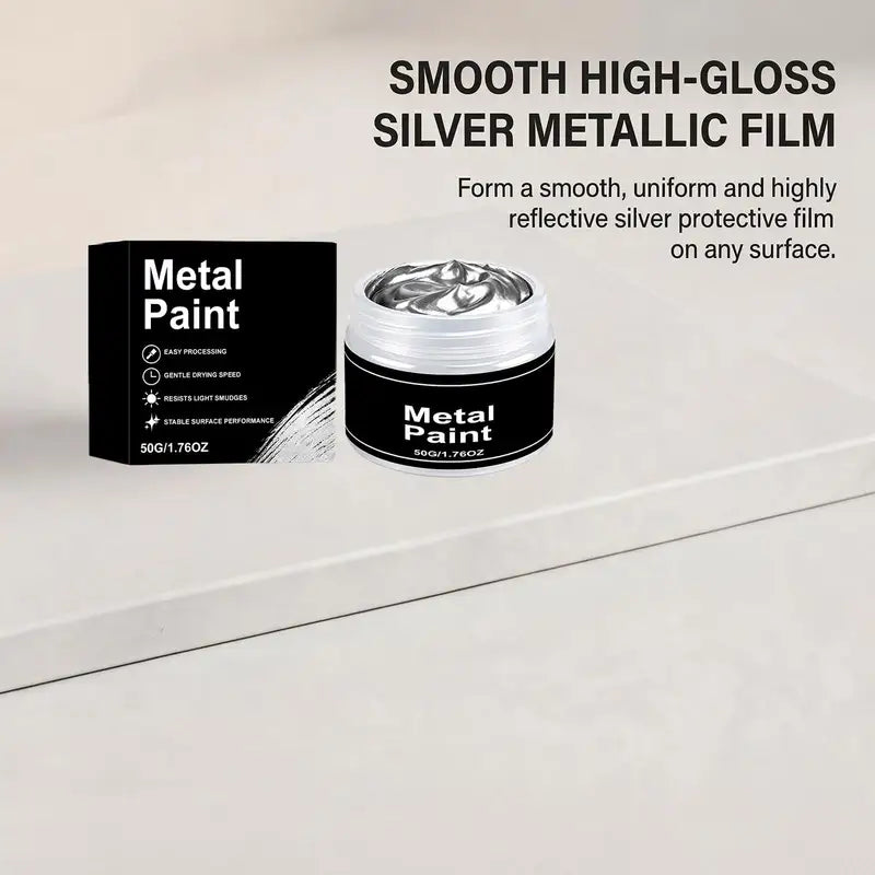 Silver Metal Paint 50g Quick Dry Anti-Crack Waterproof Coating for Wood & Metal