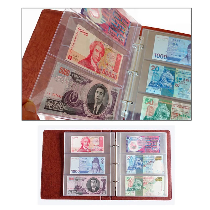 5PCS Transparent Loose Leaf Banknote Holder Sheets - 3 Slot Paper Money Album