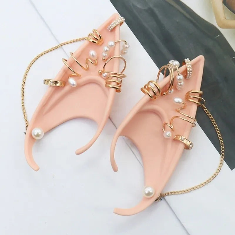 Halloween Elf Ears Cosplay Costume Accessories with Earring Dangle Fake Piercing