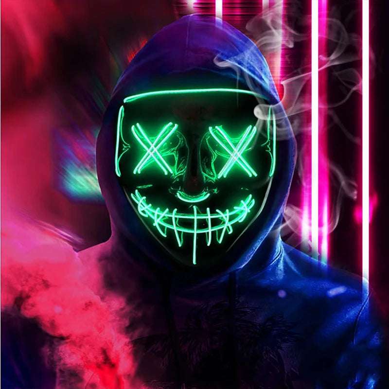 Wireless Neon LED Mask for Halloween Parties - Light Up, Glowing, Purge Mask