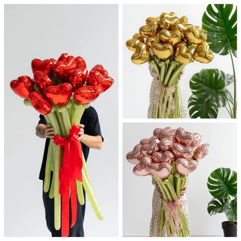 Love Balloon Bouquet Set - Red and Green Latex DIY Long Balloons for Confession and Party Decorations