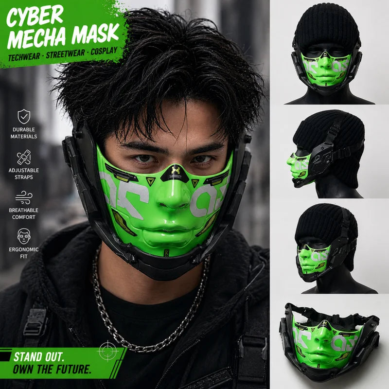 Cyberpunk Half Face Mask - Mecha Style Breathable Cosplay Mask for Halloween & Parties