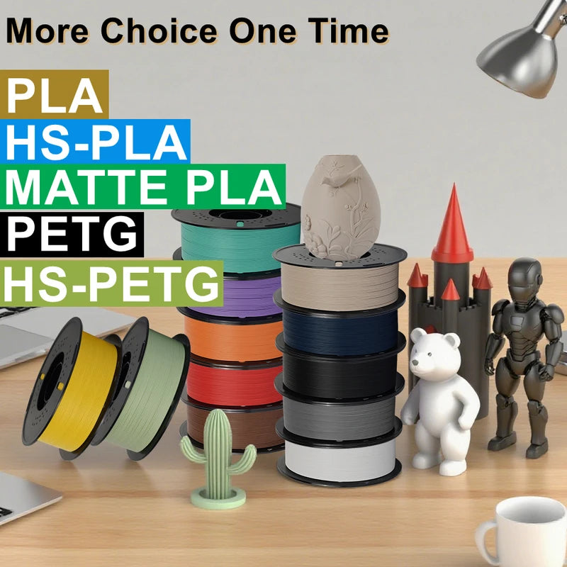5kg 3D Printer Filament Set - PLA, PETG, HS-PLA, HS-PETG, Matte