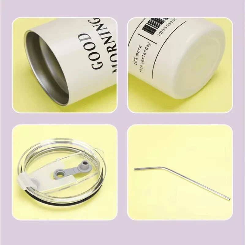 600ML Insulated Stainless Steel Tumbler with Straw - Double-Layer Reusable Cold Water Cup