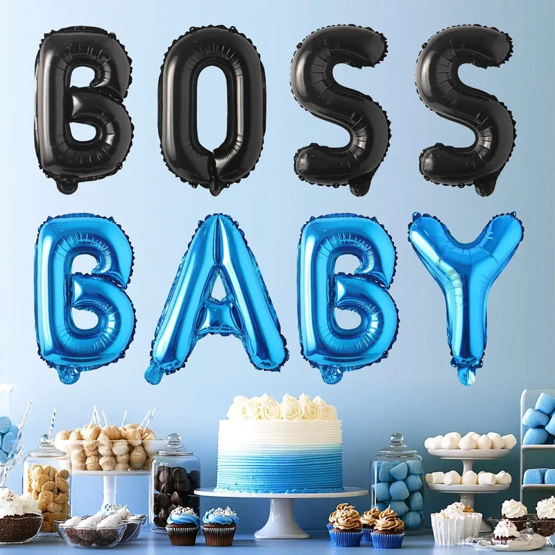 Blue Black Baby Letter Balloon Banner for Boy Party and Baby Shower