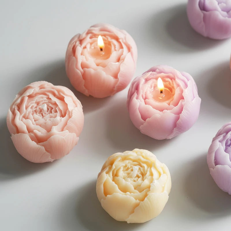 Rose Flower Shaped Soy Wax Candle Set of 4 - Handmade Decorative Gift Box