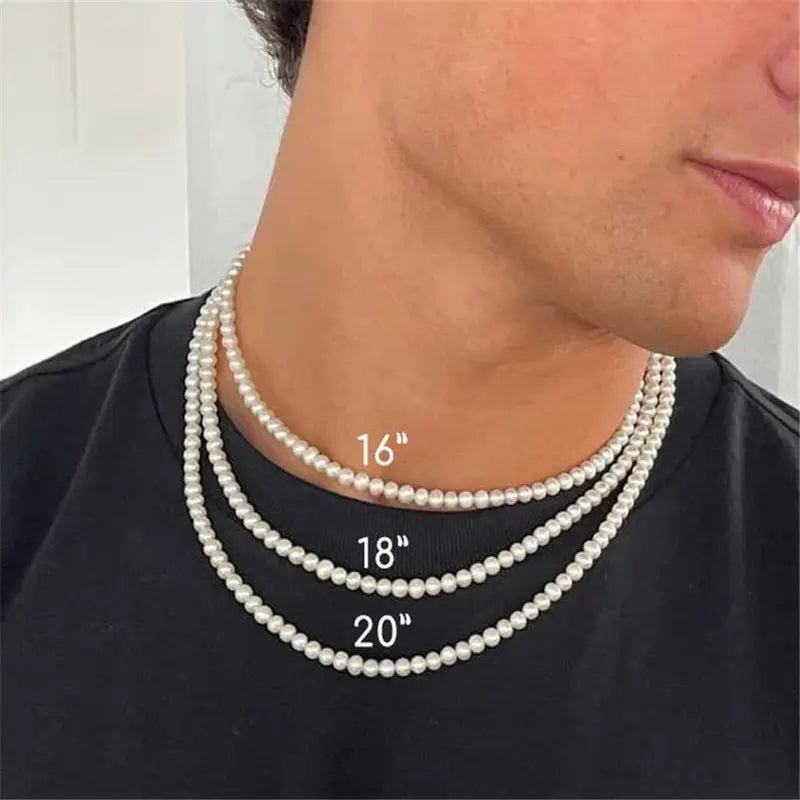 Men's Pearl Necklace Simple Handmade Strand Beads Jewelry for Women Girls Wedding
