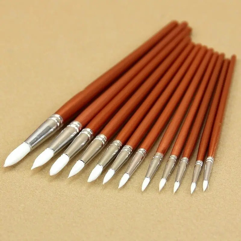 12-Piece Watercolor and Acrylic Paint Brushes Set for Artists - Fine Red Pearl Wood Handles
