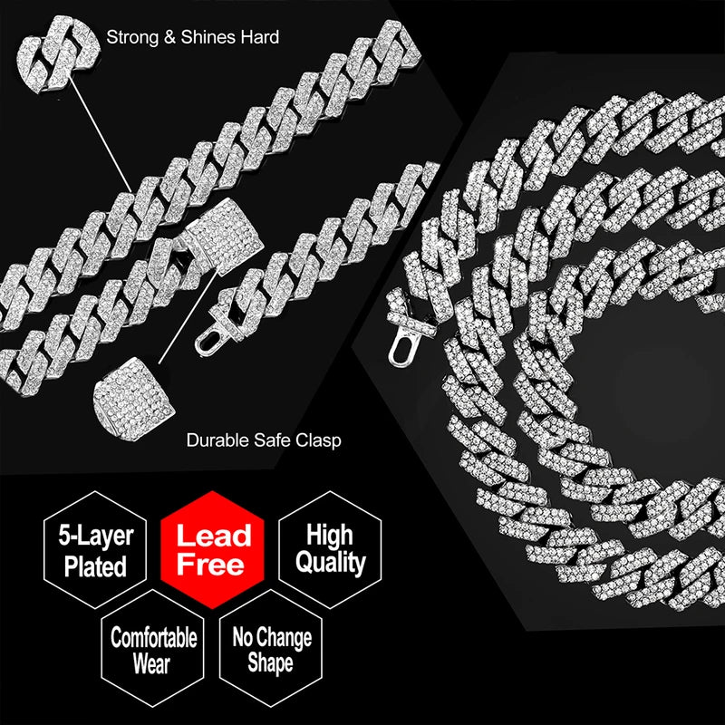 14mm Iced Out Prong Cuban Link Chain Necklace - Unisex Hip Hop Jewelry