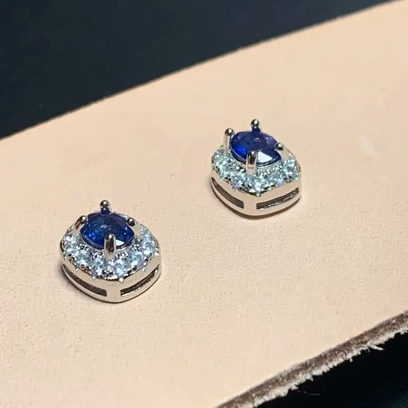 Natural Sapphire Stud Earrings for Women - Handmade Copper Jewelry Gift