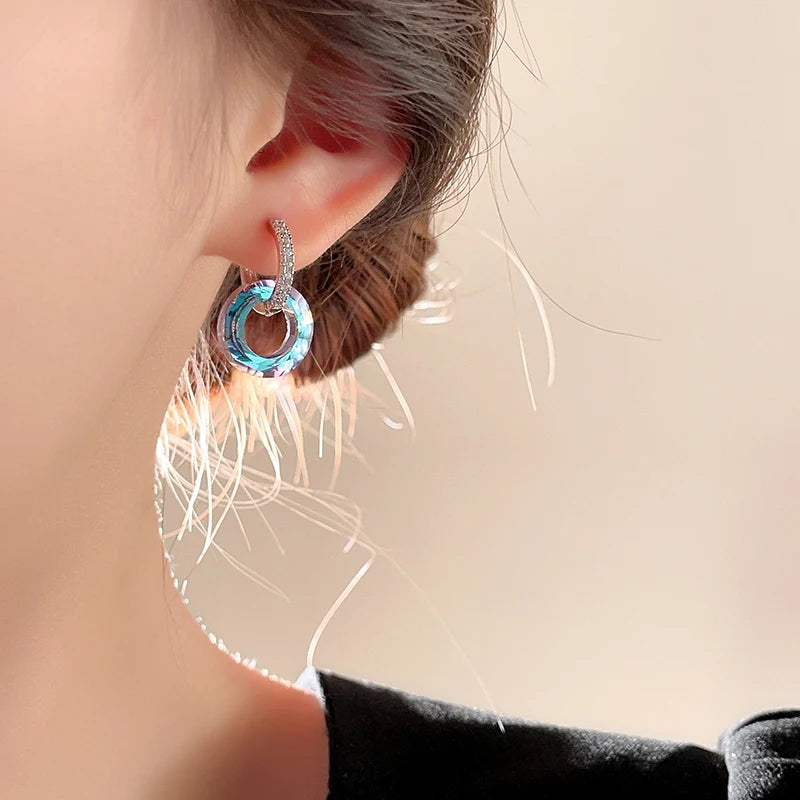 Summer 2024 Fantasy Crystal Circle Ring Buckle Pendant Earrings Jewelry Set for Women
