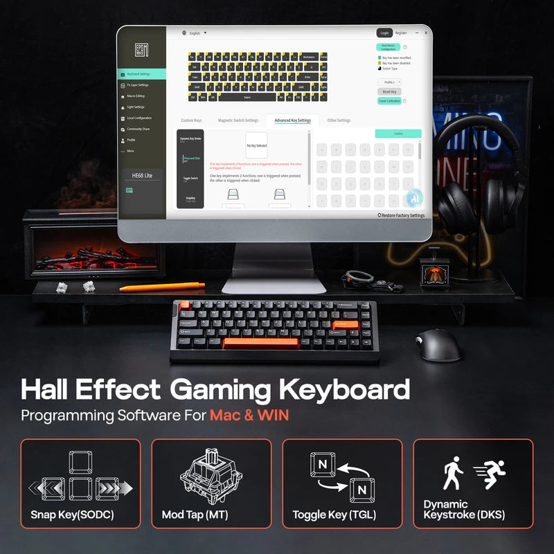 Mechanical Gaming Keyboard 65% ANSI RGB Backlight Hall Effect Switches