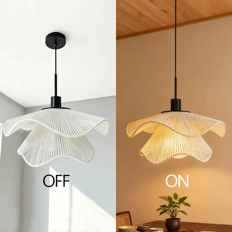 Hemp Rope Pendant Light with LED E27 Bulb - Modern Chandelier for Living & Dining Rooms