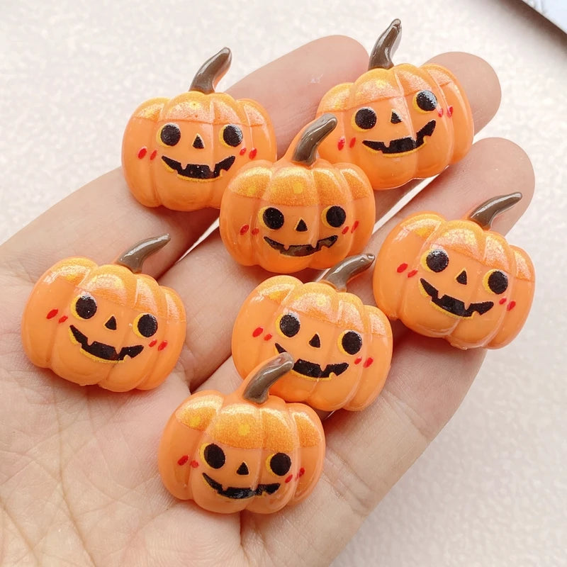 10Pcs Cute Resin Halloween Ghost and Pumpkin Flat Back Craft Decorations for Jewelry and Scrapbooking