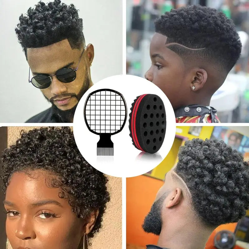 Afro Twist Hair Comb Sponge Set - Curly Hair Styling Tool for Men & Women