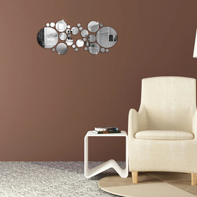 26 PCs 3D Acrylic Mirror Wall Stickers - Round Mirror Decor for Bedroom & Bathroom