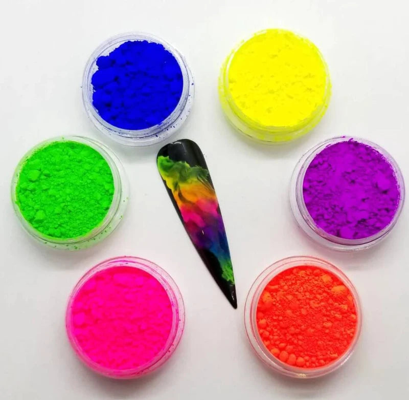 Neon Nail Art Powder Set 12 Pots Fluorescent Glitter for Manicure & Body