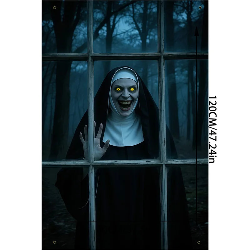 Halloween Ghost Nun Banner - Dark Forest Haunted House Indoor Outdoor Decor