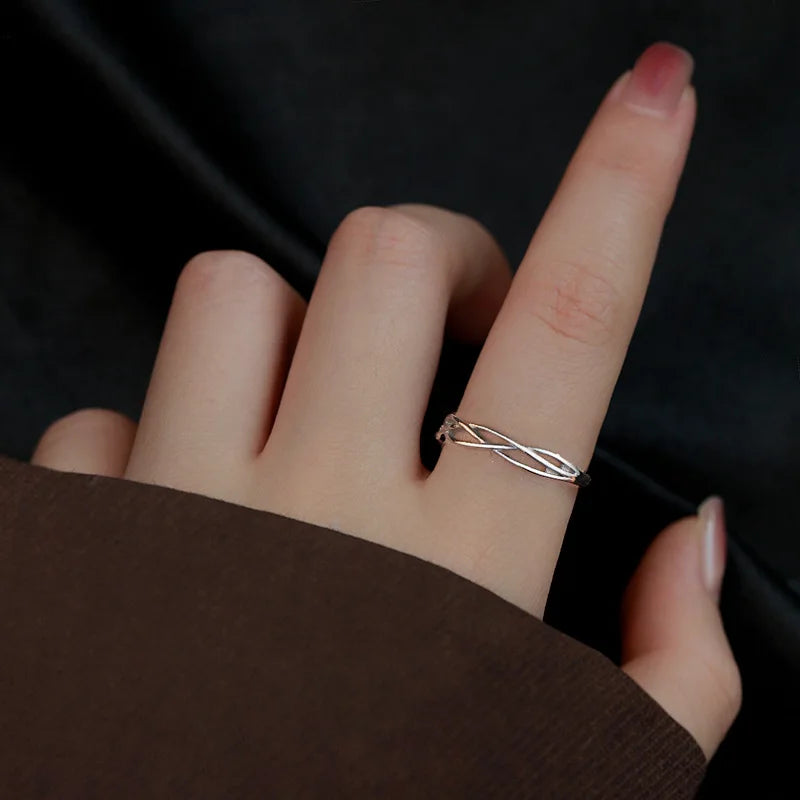 Sterling Silver Hollowed Adjustable Ring for Women Girls Jewelry Gift
