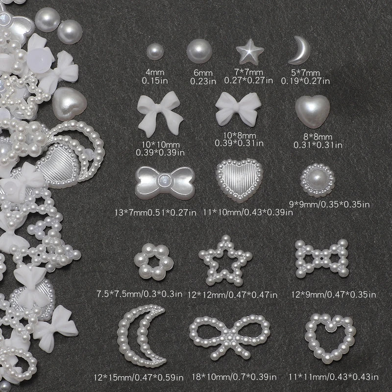 Mixed 3D Nail Charm Set with Resin Love Bow and Pentagram for Manicure