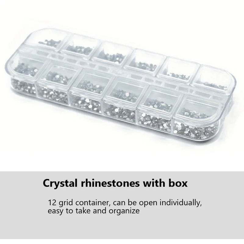 2000Pcs 2mm Clear Silver Flatback Rhinestones Nail Art Gems with Storage Box